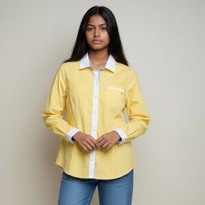 Tommy Hilfiger Yellow Plaid Accent Shirt preppy women’s XL button down